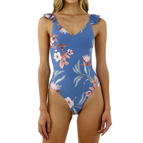 Anthropologie malai blue floral hawaiian low back one piece swimsuit